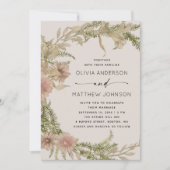 Fern & Floral Wedding | Boho Soft Warm Taupe + QR Einladung (Vorderseite)