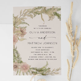 Fern & Floral Wedding | Boho Soft Warm Taupe + QR Einladung