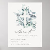 Fern Foliage Cross Erste Heilige Kommune Willkomme Poster (Vorne)