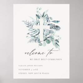 Fern Foliage Cross Erste Heilige Kommune Willkomme Poster