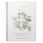 Fern Foliage Cross First Holy Communy Gästebuch Notizblock (Vorderseite)