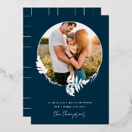 Fern Forest Wreath Frohe Weihnachts Silver Foto Folien Feiertagskarte