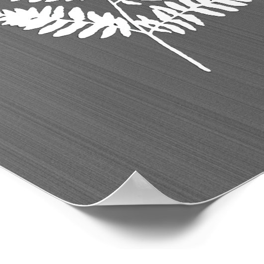 Fern Frond, weiß auf Holzkohle grau / grau Poster (Ecke)