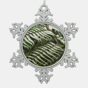 Fern Fronds II Dunkle grüne Natur Schneeflocken Zinn-Ornament