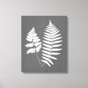 Fern Fronds, weiß auf Holzkohle grau / grau Leinwanddruck