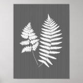 Fern Fronds, weiß auf Holzkohle grau / grau Poster (Vorne)