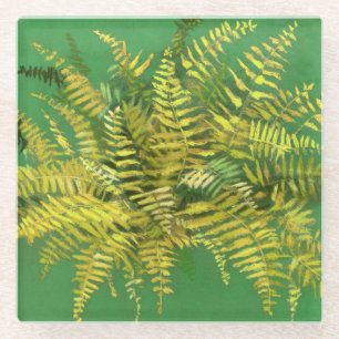 Fern, Fronten, Blumengrün, goldgelb Glasuntersetzer