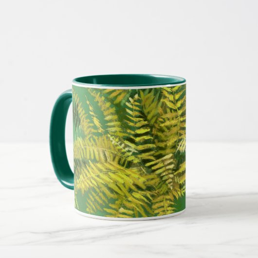 Fern, Fronten, Blumengrün, goldgelb Tasse (Vorderseite Links)