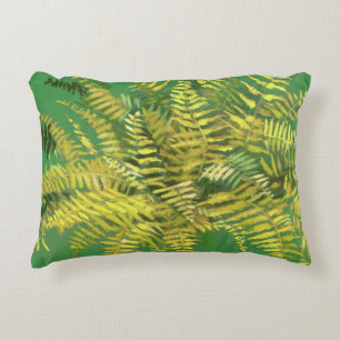 Fern, Fronten, Blumengrün, goldgelb Zierkissen