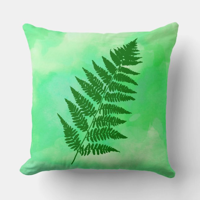 Fern Frontend, grün auf Aquarellfarben Kissen (Vorderseite)