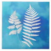 Fern Frontend, weiß auf blauem Aquarell Hintergrun Fliese (Vorderseite)