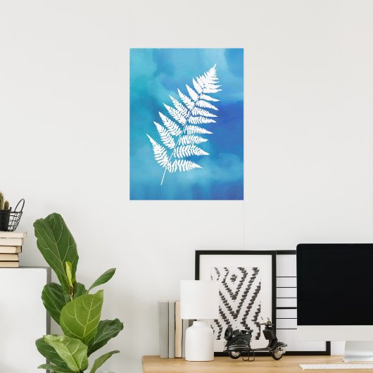 Fern Frontend, weiß auf blauem Aquarell Hintergrun Poster (Heimbüro)