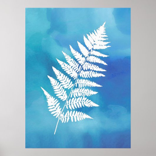 Fern Frontend, weiß auf blauem Aquarell Hintergrun Poster (Vorne)