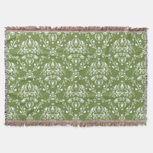 Fern Green und White Damask Decke (Vorderseite)