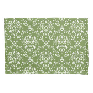 Fern Green und White Damask Kissenbezug