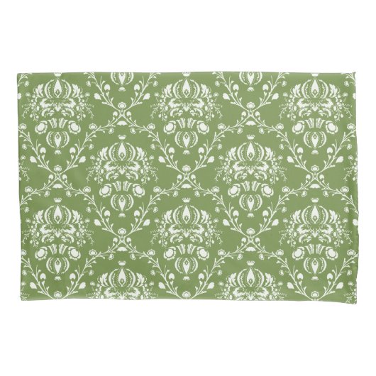 Fern Green und White Damask Kissenbezug (Vorderseite-Links)