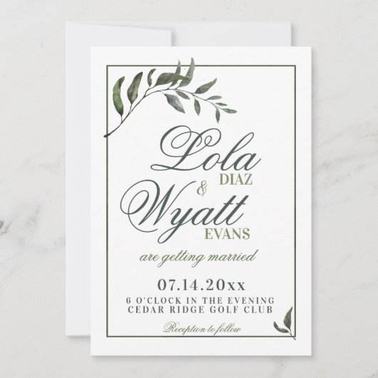 Fern Green Willow Branch Elegante Hochzeit Einladung (Vorderseite)