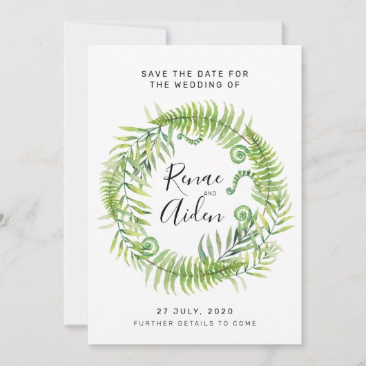 Fern Greenery Wedding Save the date, Tropical Date (Vorderseite)