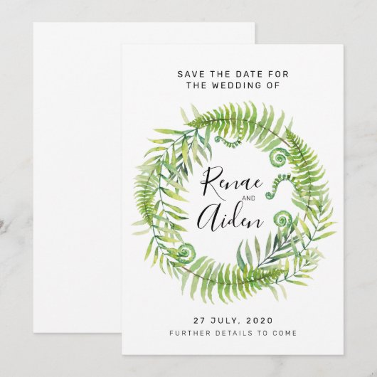 Fern Greenery Wedding Save the date, Tropical Date (Vorne/Hinten)