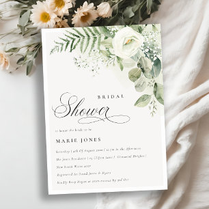 Fern Greenery White Floral Brautparty laden Dankeskarte