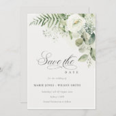 Fern Greenery White Floral Save the Date einladen Dankeskarte (Vorne/Hinten)
