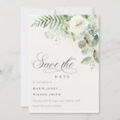 Fern Greenery White Floral Save the Date einladen Dankeskarte (Vorderseite)