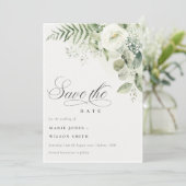 Fern Greenery White Floral Save the Date einladen Dankeskarte (Stehend Vorderseite)
