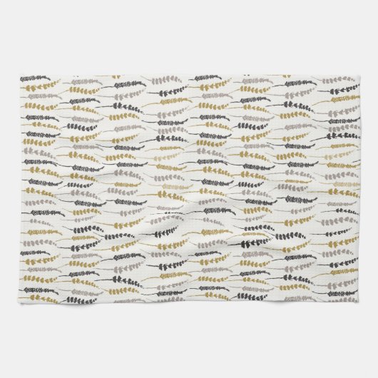 Fern Hütte Print Gold und Grau Geschirrtuch (Horizontal)