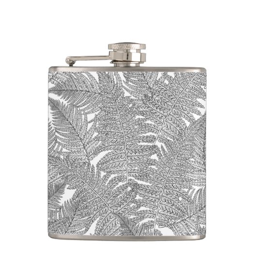 Fern in Schwarz und Weiß Flachmann (Vorderseite)