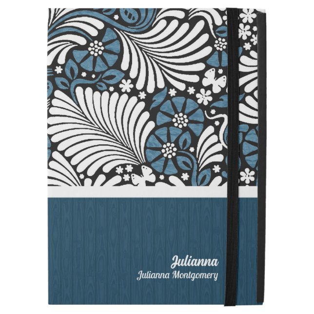 Fern Leaf in Blau, Weiß und Schwarz (Vorderseite Geschlossen)