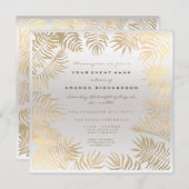 Fern Leafs Gerahmt Sepia Gold Metallic Silber Grau Einladung (Vorne/Hinten)