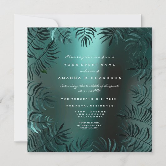 Fern Leafs Gerahmte Kristalle Aquamarin Aquatic Lu Einladung (Vorderseite)