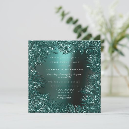 Fern Leafs Gerahmte Kristalle Aquamarin Aquatic Lu Einladung (Stehend Vorderseite)