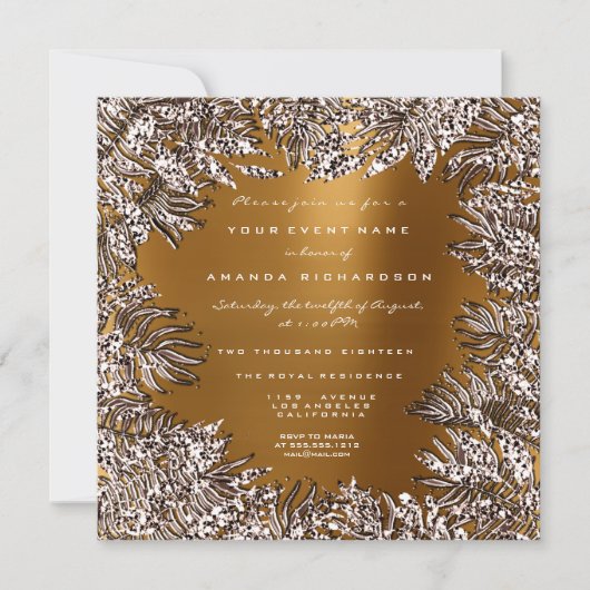 Fern Leafs Gerahmte Kristalle Ivory Honey Gold Einladung (Vorderseite)