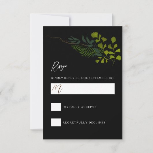 Fern Pepper Tree Blätter Garden Wedding Vertikal RSVP Karte (Vorderseite)