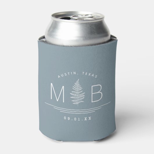 Fern Wedding Monogram | Dusty Blue Can Cooler Dosenkühler (Kanne Vorderseite)