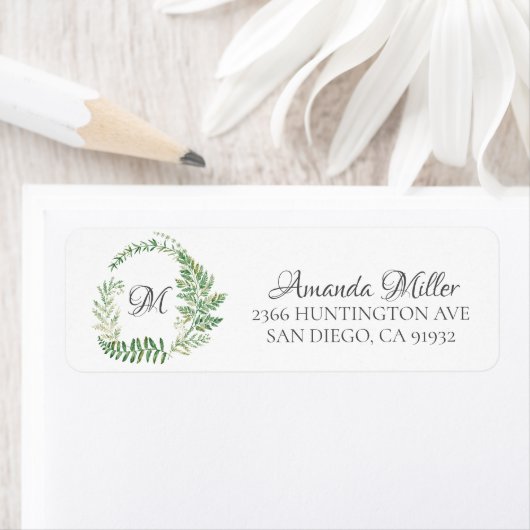 Fern-Wreath-Monogramm-Rücksendeadresse (Insitu)