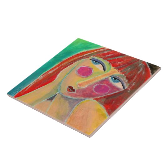 Fernab des Abstrakten Portraits einer Rothaarfrau Fliese (Seite)