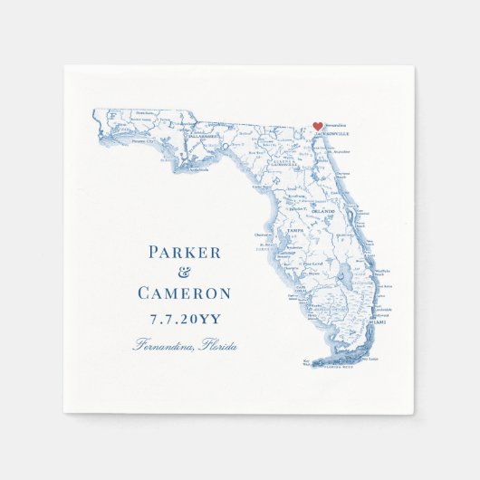 Fernandina Florida Karte Elegant Wedding Serviette (Vorderseite)