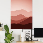 Ferngebirge Dunkelrot-blaue Korallenuntergang Poster (Heimbüro)