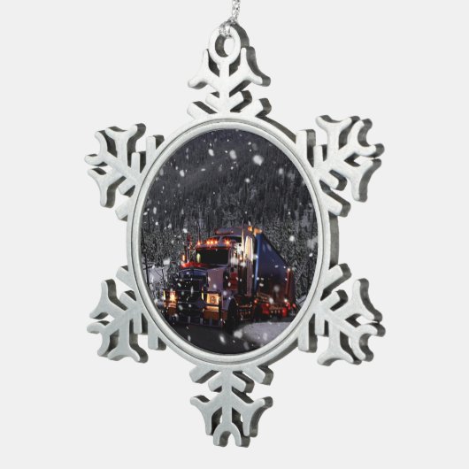 Fernlastfahrer-Weihnachten Schneeflocken Zinn-Ornament (Rechts)