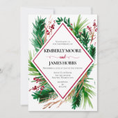 Ferns and Berries Winter Wedding Einladung (Vorderseite)