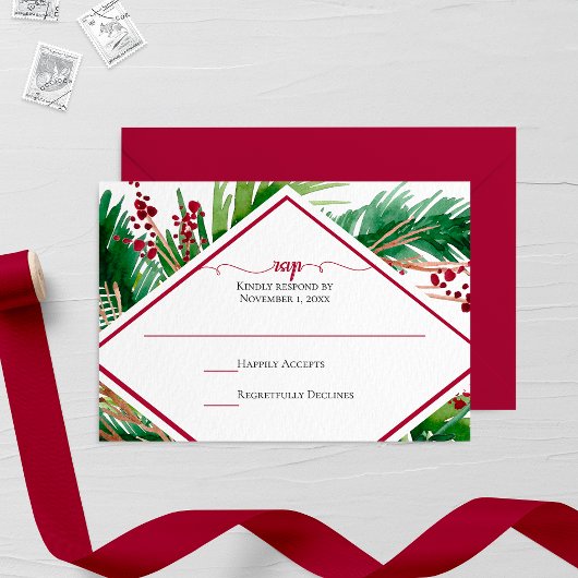 Ferns and Berries Winter Wedding RSVP Card