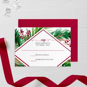 Ferns and Berries Winter Wedding RSVP Card Karte