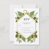 Ferns and Fauna Gold and Greenerity Wedding RSVP Einladung (Vorderseite)