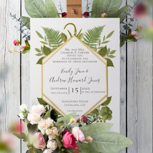 Ferns and Fauna White & Greenerity Wedding Einladung