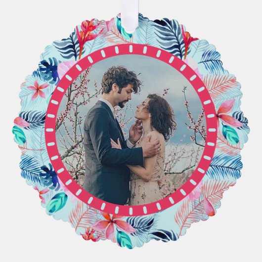 Ferns Hibisken Blume Tropical 2 Custom Fotos Ornament Karte (Vorderseite)