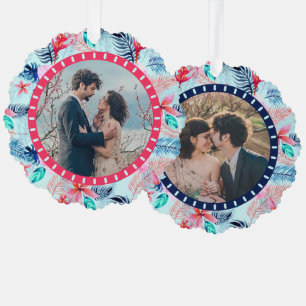 Ferns Hibisken Blume Tropical 2 Custom Fotos Ornament Karte