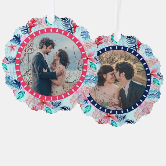 Ferns Hibisken Blume Tropical 2 Custom Fotos Ornament Karte (Vorderseite/Rückseite)