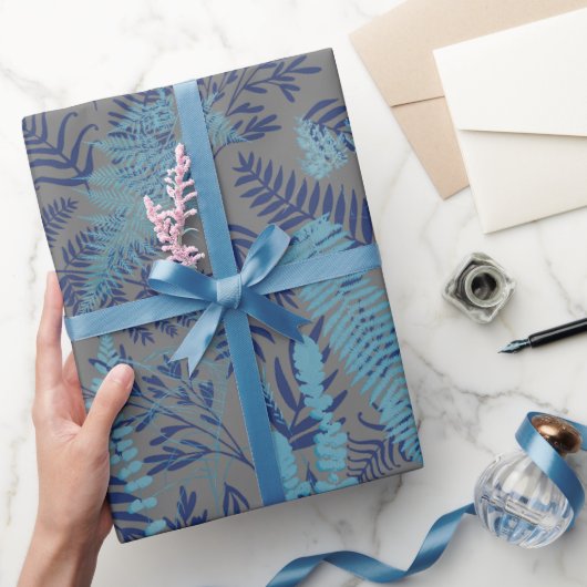 Ferns in Blue and Turquoise Wrapping Paper Geschenkpapier (Schenken)